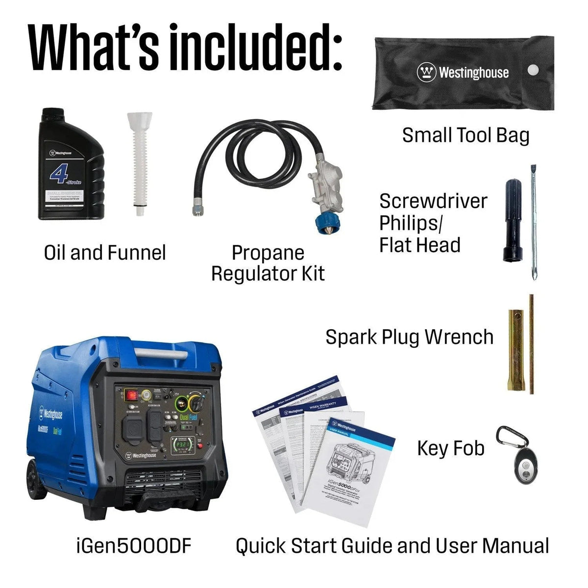 Casavibeo Westinghouse iGen5000DF 5000 Watt portable inverter generator with dual fuel capability and compact design.