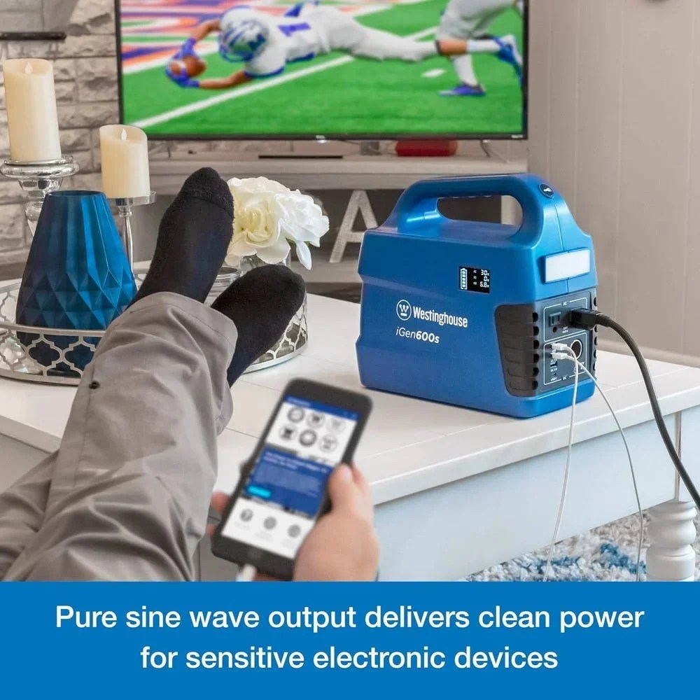 Casavibeo Westinghouse iGen600s portable power station with 600W output and 592Wh capacity, shown in the image.