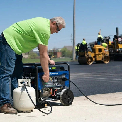 Casavibeo Westinghouse WGen7500DF dual fuel portable generator with open frame and control panel, suitable for outdoor power needs.