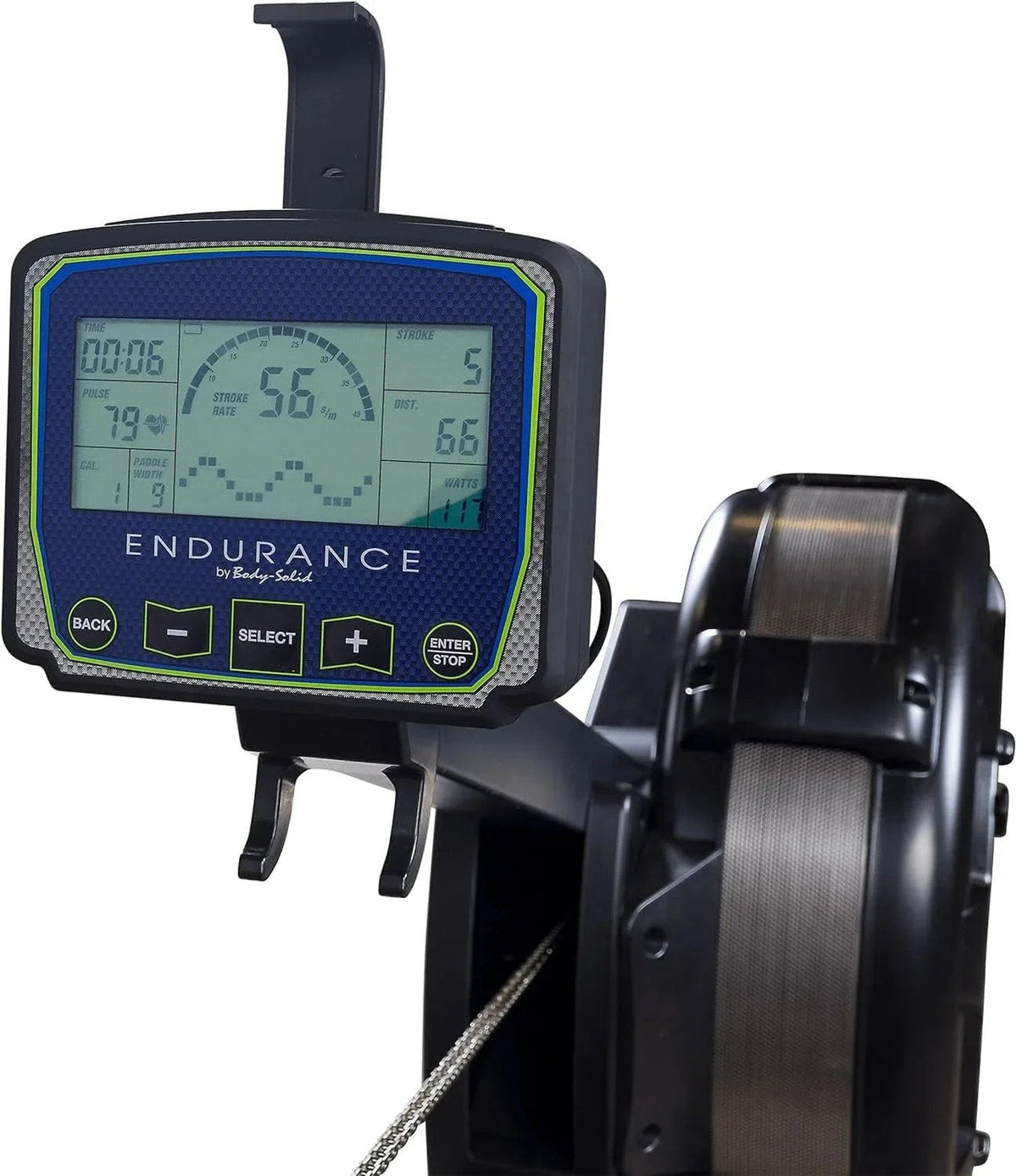 Casavibeo Body Solid R300 Endurance Rower showing adjustable seat and digital monitor for full-body cardiovascular workout.
