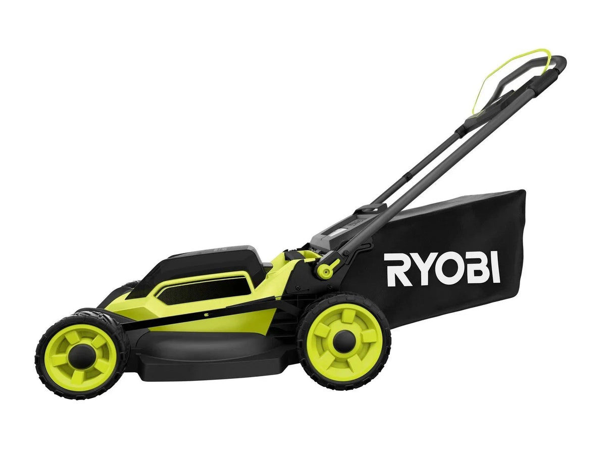Casavibeo RYOBI 40V HP brushless cordless 20-inch walk-behind push mower with 6.0 Ah battery, shown outdoors with grass.