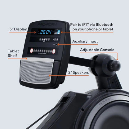 Casavibeo ProForm 750R rowing machine with adjustable seat and digital display, designed for full-body cardio workouts.