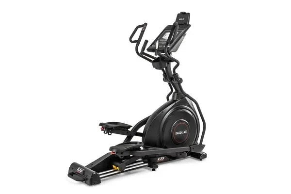 Casavibeo Sole E35 elliptical trainer with digital display and adjustable resistance, shown in a home gym setting.