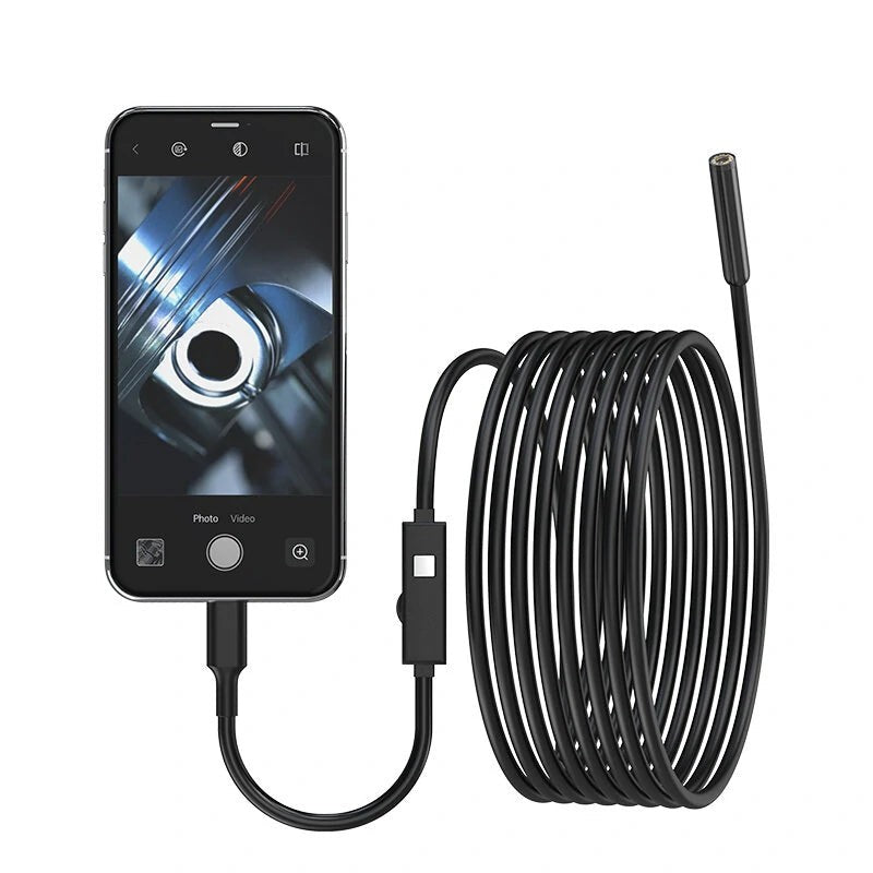 GETDECO 3-in-1 1920P HD industrial inspection camera with waterproof IP67, 8mm lens, LED lights, flexible cable for iPhone and Android