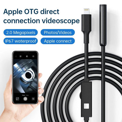 GETDECO 3-in-1 1920P HD industrial inspection camera with waterproof IP67 design, 8mm lens, LED lights, flexible cable for iPhone and Android