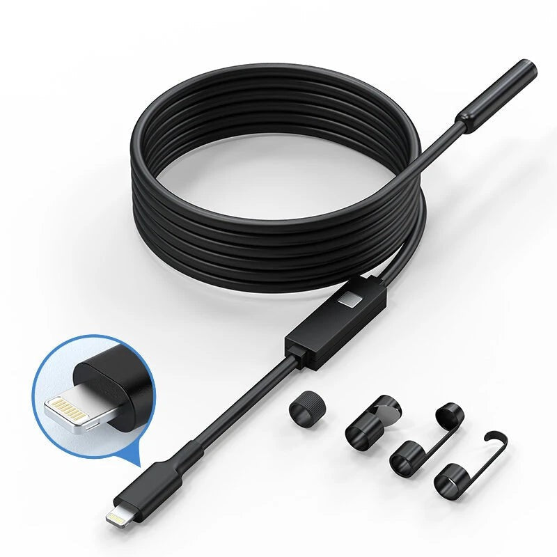 GETDECO 3-in-1 1920P HD industrial inspection camera with waterproof IP67 design, 8mm lens, LED lights, flexible cable for smartphone use