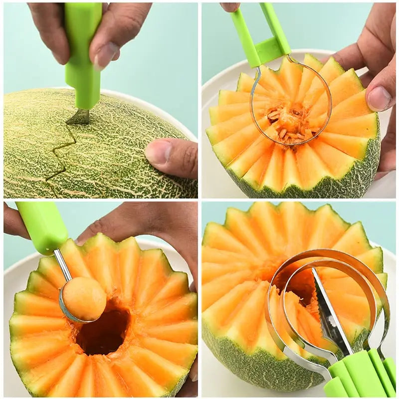 Mivoza 3-in-1 fruit cutter, a versatile kitchen tool for slicing, portioning, and decorating fruits efficiently.