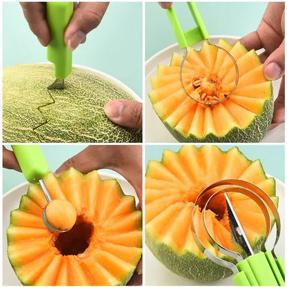 Mivoza 3-in-1 fruit cutter, a versatile kitchen tool for slicing, portioning, and decorating fruits efficiently.