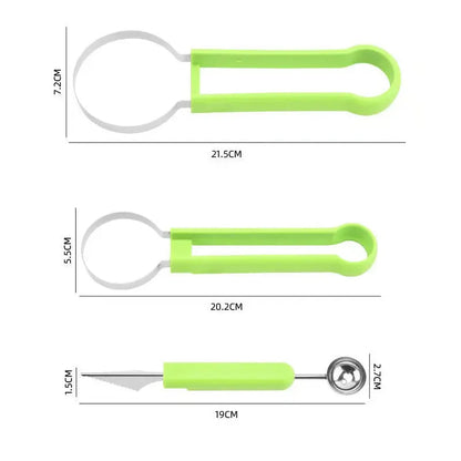 Mivoza 3-in-1 fruit cutter for slicing, portioning, and decorating fresh fruits in a compact kitchen tool.