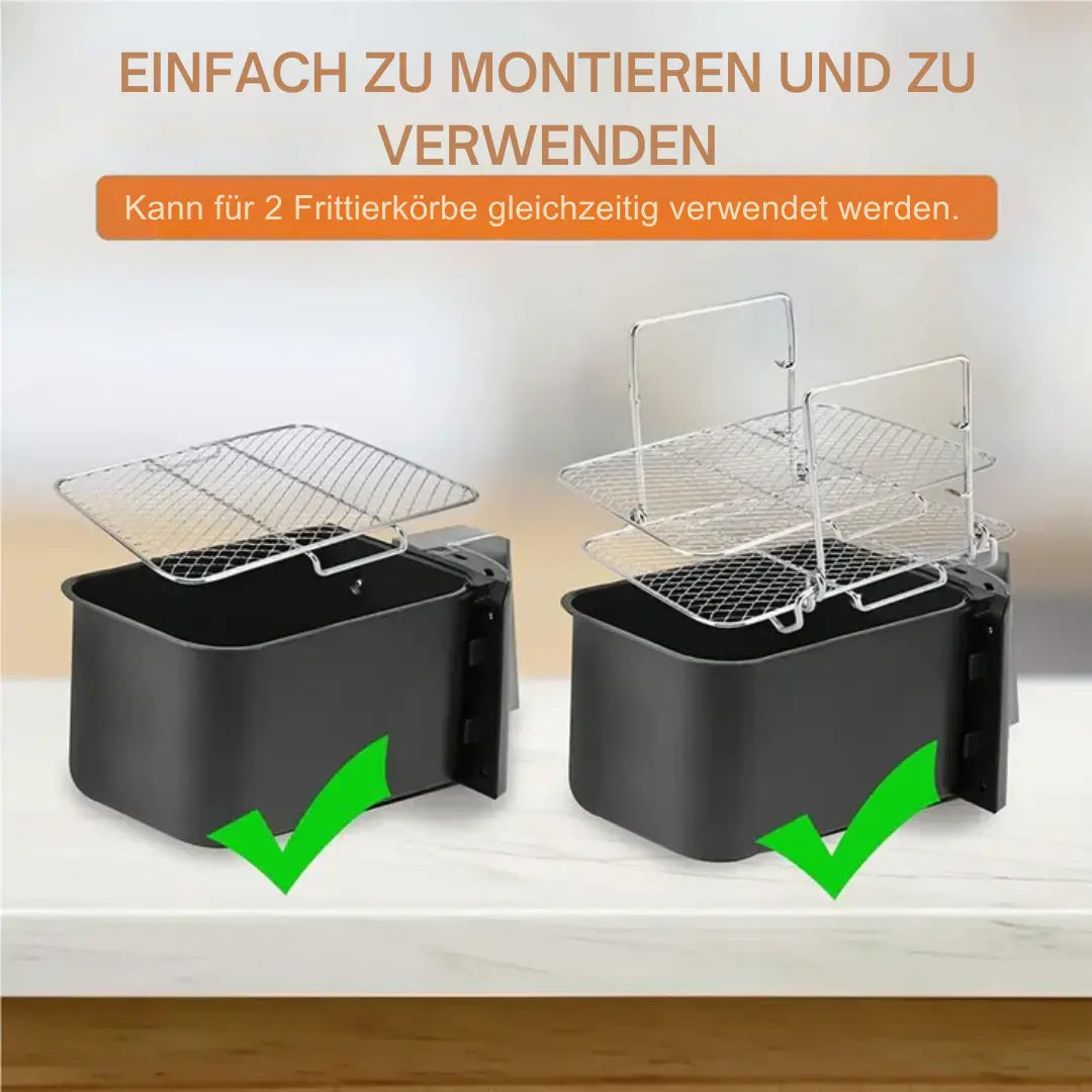 Mivoza 3-tier air fryer insert with non-stick surface, designed for even heat distribution and easy cleaning in kitchen appliances.