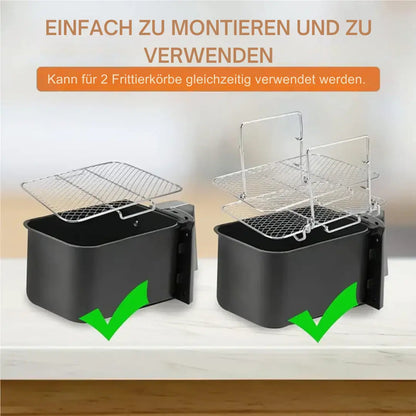 Mivoza 3-tier air fryer insert with non-stick surface, designed for even heat distribution and easy cleaning in kitchen appliances.