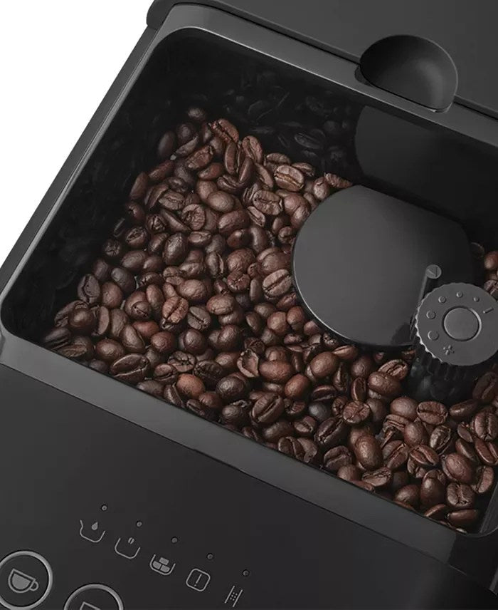 Casavibeo Smeg Bean to Cup Coffee Machine BCC13EGMUK with stainless steel finish and digital display, ready for fresh coffee brewing