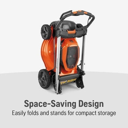 Casavibeo Husqvarna Lawn Xpert LE322R 40-volt 21-inch self-propelled battery push mower on a lawn.