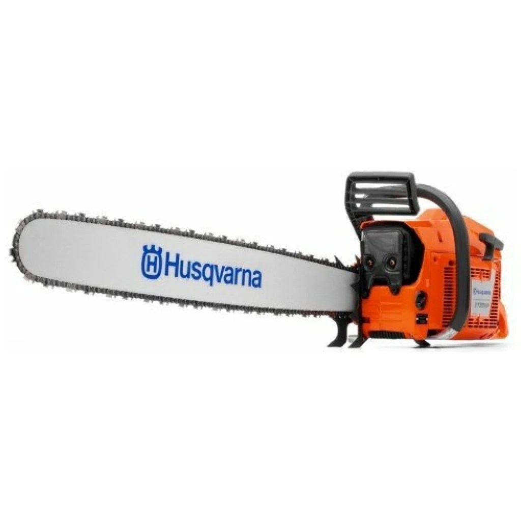 Husqvarna 3120 XP chainsaw powerhead with silver metal body and black handle, shown in close-up view.