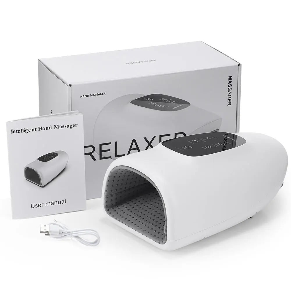 Belro hand massager, an electronic personal care appliance with adjustable rollers and heating for relaxing hand massage.