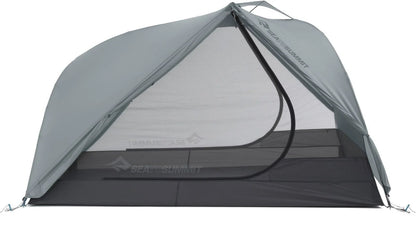 Sea to Summit Telos TR3 tent set up outdoors with rainfly and mesh panels, showcasing lightweight camping gear by Casavibeo.