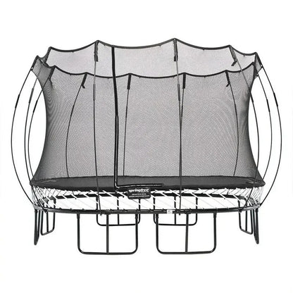 Casavibeo Springfree Kids 11 ft. outdoor large square trampoline with safety enclosure, showing the net and jumping surface.