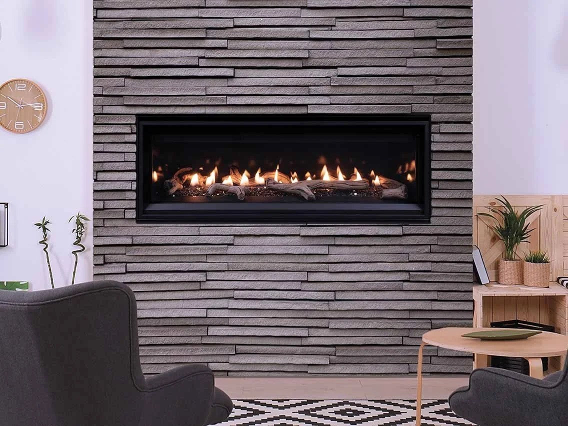 Casavibeo Superior DRL2000 direct vent linear gas fireplace with modern glass front and sleek design, installed in a contemporary living space.