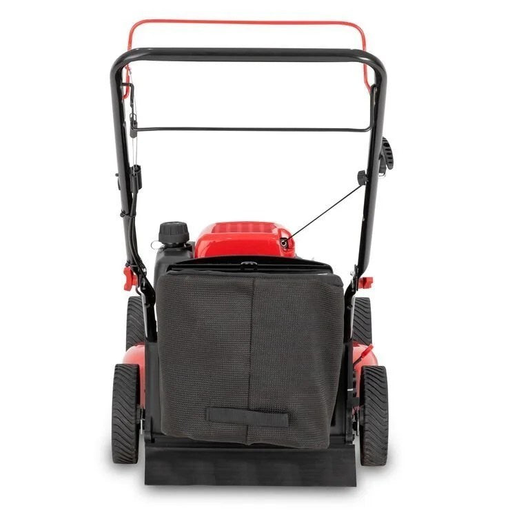 Casavibeo Troy-Bilt TB200C self-propelled lawn mower with cutting deck and adjustable height settings, shown in a yard setting