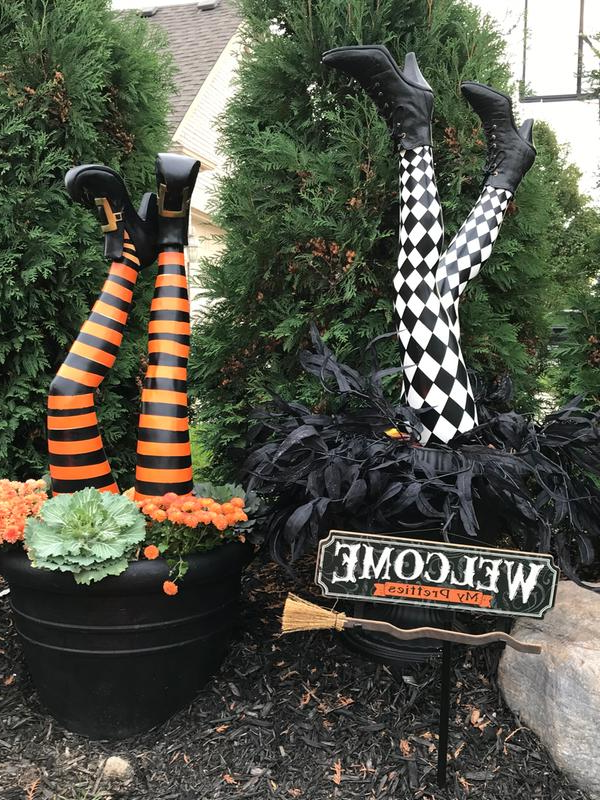 Belro witch leg stakes set of two yard Halloween decorations featuring spooky, weathered fabric legs for outdoor display