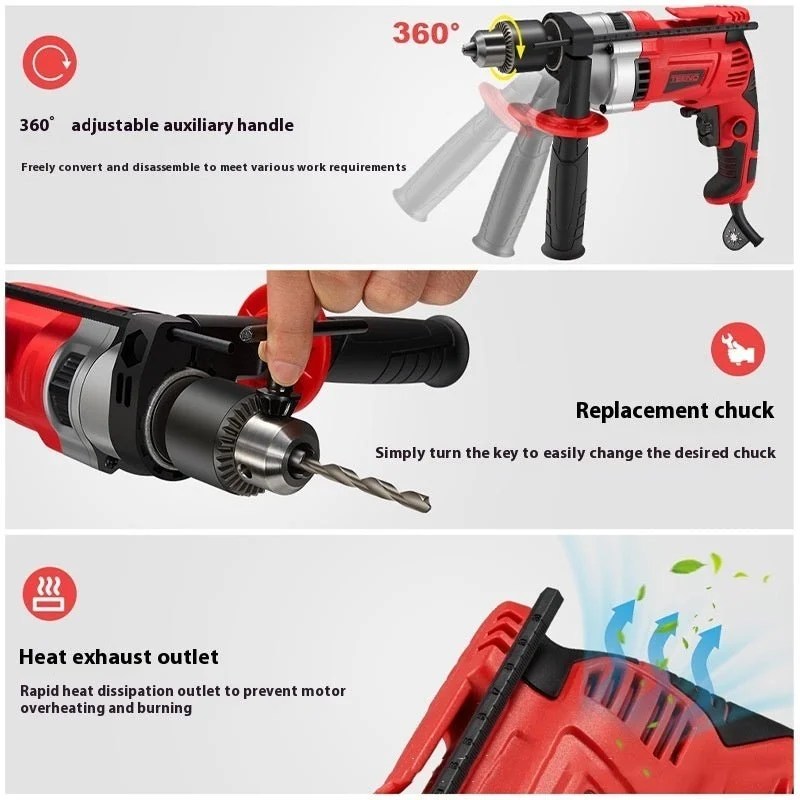 Casavibeo electric impact hand drill with high-power rechargeable motor and ergonomic design for versatile drilling tasks.