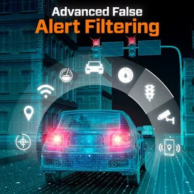 Belro Ultimate Radar Detector mounted in a car interior, showcasing its sleek design and display screen for automotive electronics.