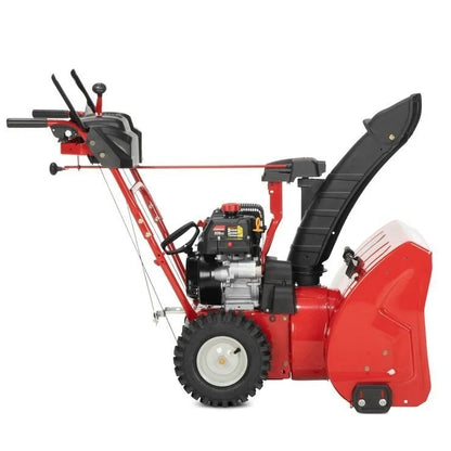 Casavibeo Troy-Bilt Storm 24-inch two-stage gas snow blower with large auger and powerful engine for clearing snow.