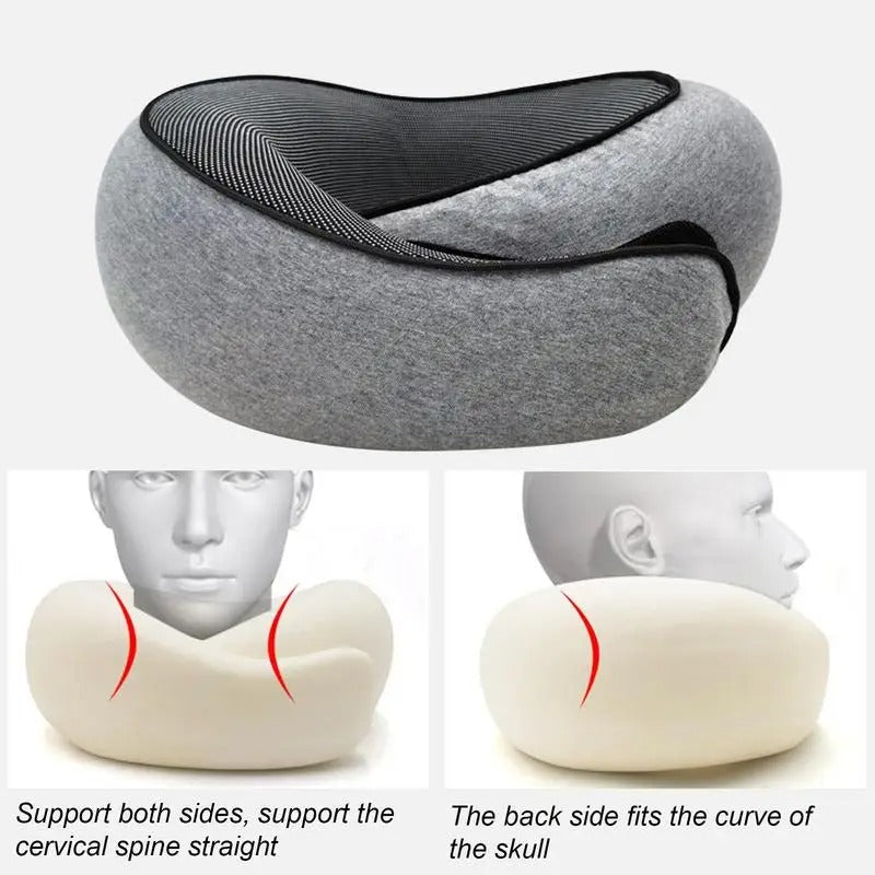 Belro ergonomic travel neck pillow with memory foam support, designed for airplane and car travel comfort.