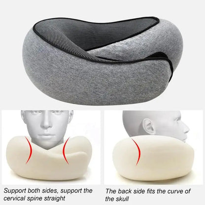 Belro ergonomic travel neck pillow with memory foam support, designed for airplane and car travel comfort.