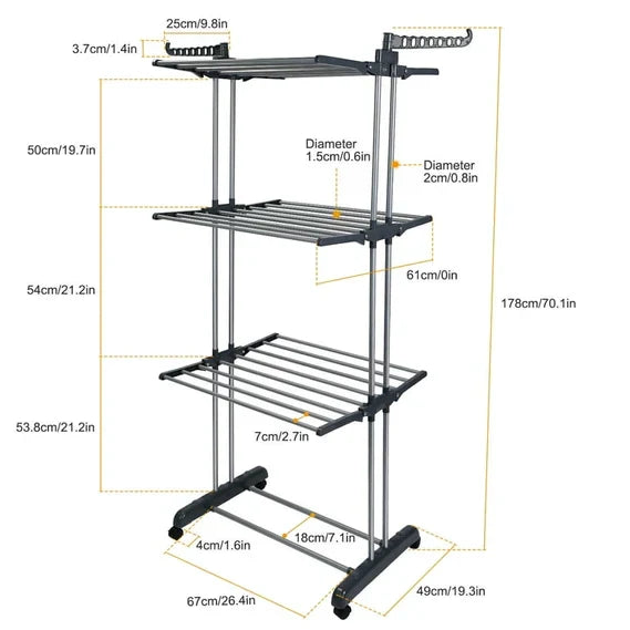 Belro heavy-duty foldable and rolling clothes drying rack with multiple metal bars for laundry drying in home and garden.