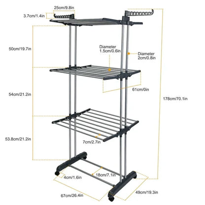 Belro heavy-duty foldable and rolling clothes drying rack with multiple metal bars for laundry drying in home and garden.