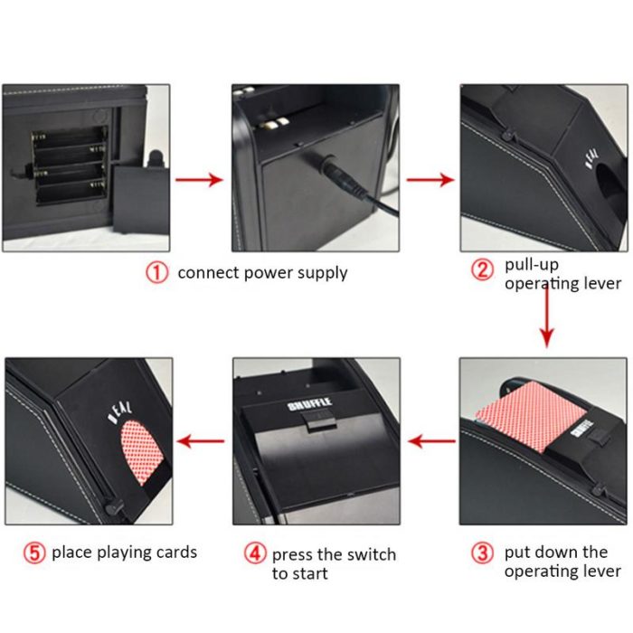 Electric card shuffling machine by Belro designed for automotive use, featuring a compact, modern device with card input and output slots.