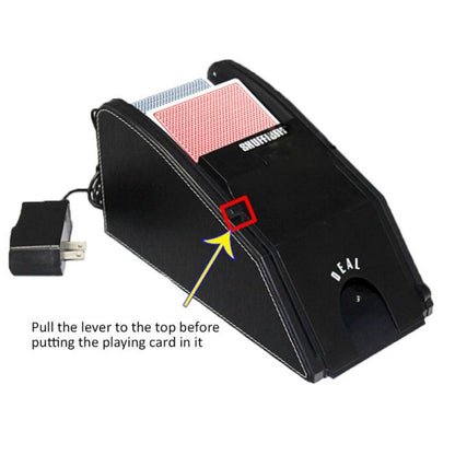 Belro electric card shuffling machine for automotive use, compact device with button controls and modern design.
