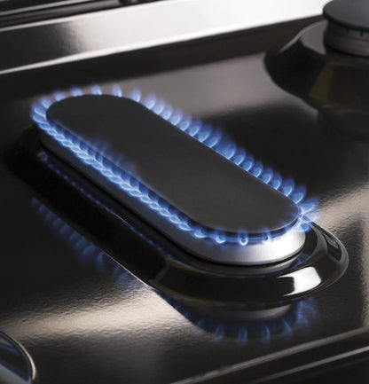 Casavibeo GE 30-inch freestanding gas range with four burners and oven, stainless steel finish, and control knobs.