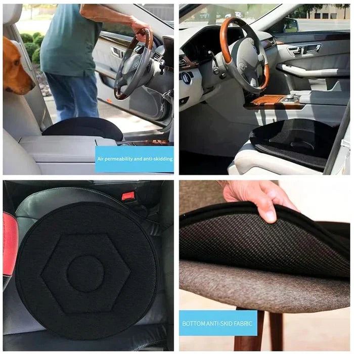 Belro 360 rotating seat cushion for back support, swivel disc pad designed to help elderly turn easily from car to wheelchair.