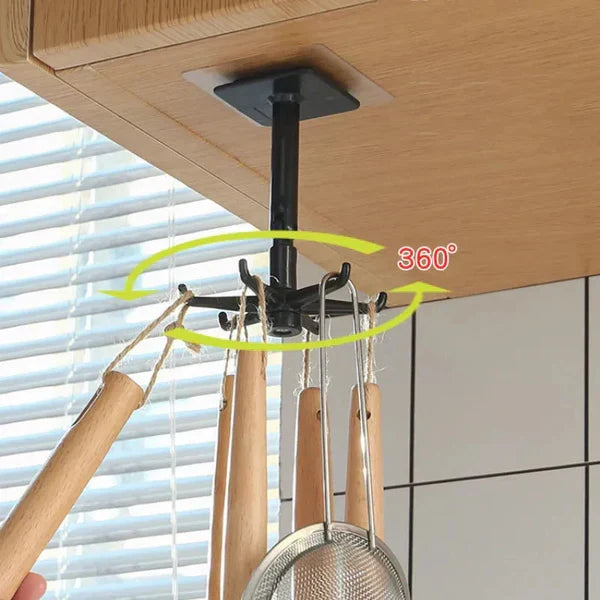 Belro 360° rotating self-adhesive utility hook for home organization, showing the hook attached to a wall with rotating feature.
