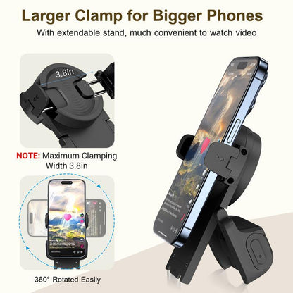 Mivoza smartphone grip with Bluetooth remote shutter and 180° mount for steady photos and easy camera control.