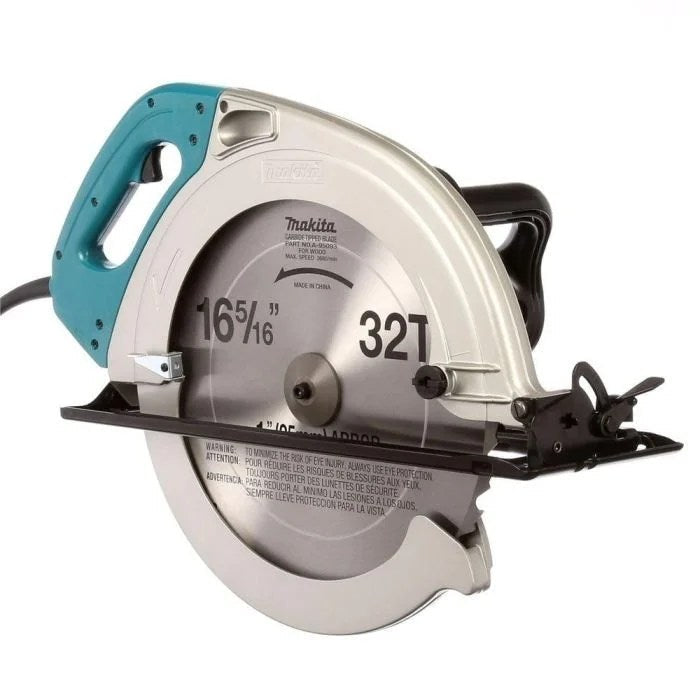 Makita 5402NA circular saw with 16-5/16-inch blade, featuring ergonomic handle and metal base for precise cutting tasks.