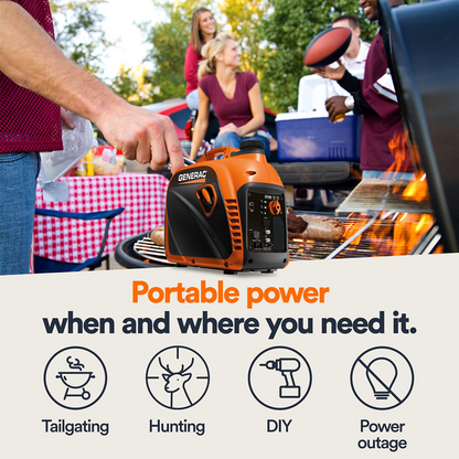 Casavibeo Generac GP2500i Series portable generator with compact design, handle, and control panel for outdoor power needs.