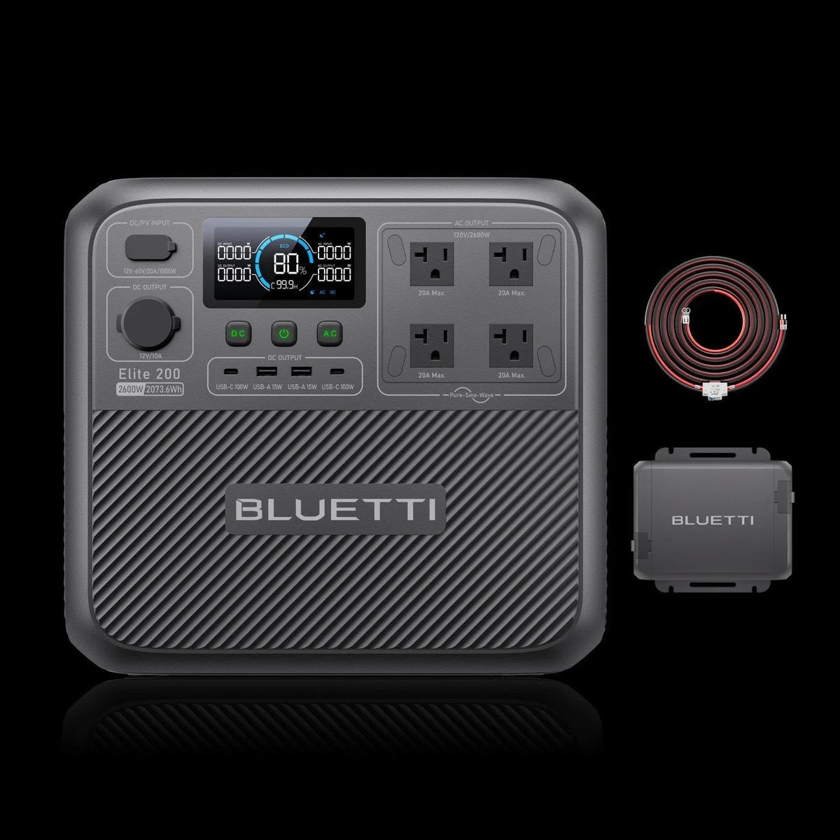 Casavibeo BLUETTI Elite 200 V2 portable power station with charger, showing its compact design and multiple output ports.