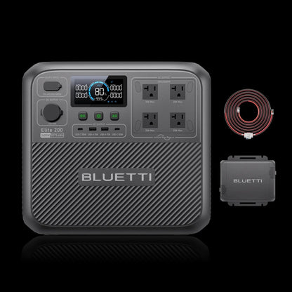 Casavibeo BLUETTI Elite 200 V2 portable power station with charger, showing its compact design and multiple output ports.
