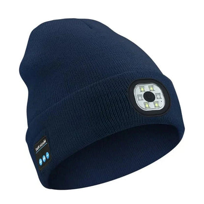 Belro 3-in-1 Bluetooth beanie with built-in flashlight and LED lighting, designed for hands-free illumination and music.