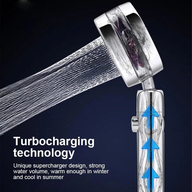 Belro 360° rotatable power shower head with adjustable spray settings, mounted on a bathroom wall for versatile showering.