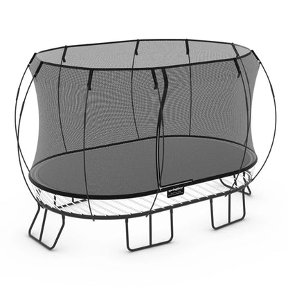 Large oval Springfree Trampoline by Casavibeo, 8 ft by 13 ft, with safety enclosure and sturdy frame, ideal for outdoor fun.