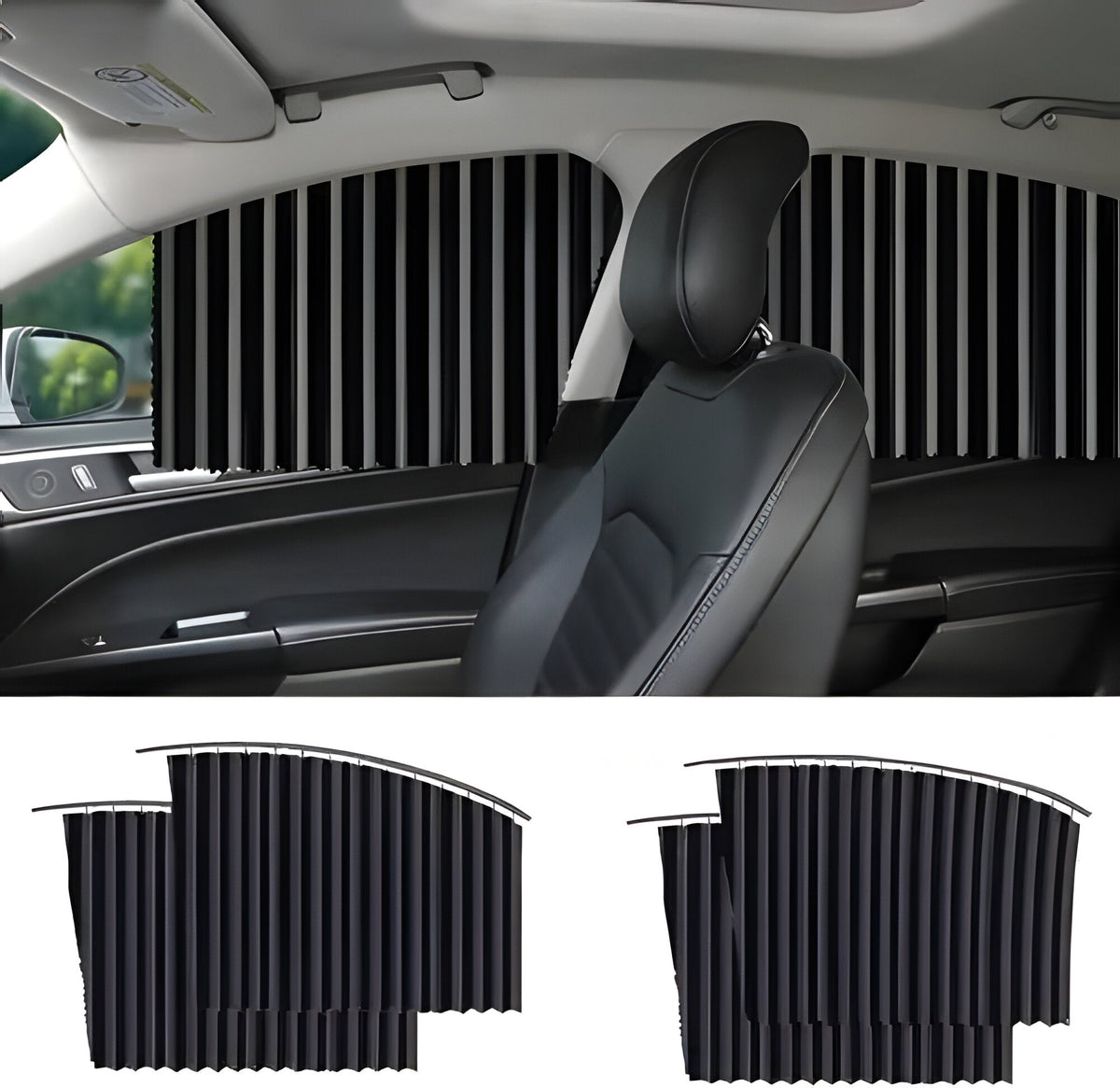 Belro car window shades accessory with dark tinted fabric, designed to block sunlight and reduce glare for vehicle windows