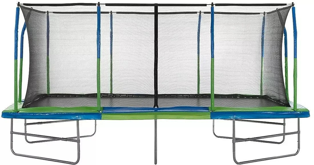 Casavibeo Upper Bounce Mega Trampoline 10x17 feet with safety net and ladder, suitable for outdoor backyard fun.