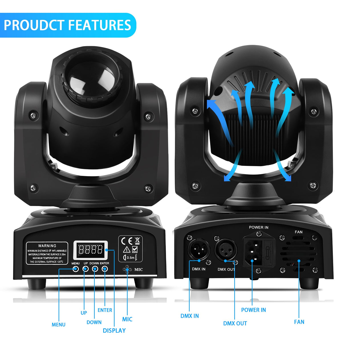 Belro moving head lights for men, stylish clothing with vibrant lighting effects, suitable for stage or party wear.
