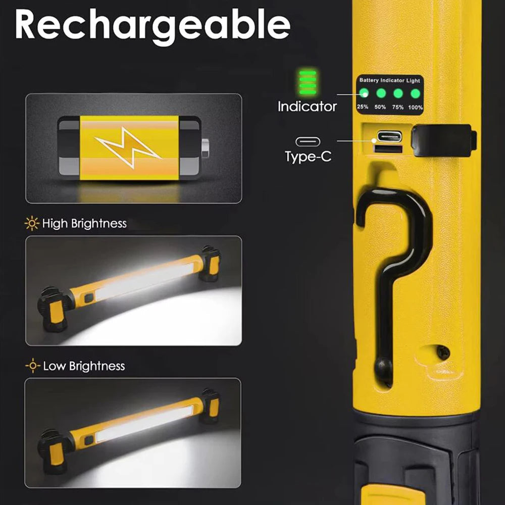 Belro rechargeable LED work light with magnetic base, featuring a compact design and bright illumination for hands-free lighting tasks.