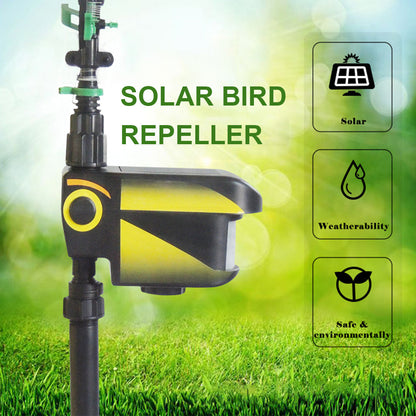 Belro solar-powered motion activated sprinkler for deer in a garden, designed to deter pests with water spray.