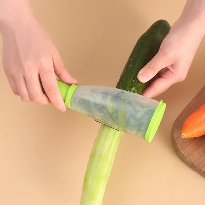 Belro multifunction apple and vegetable peeler with storage tube, stainless steel blades, and ergonomic handle for easy peeling.